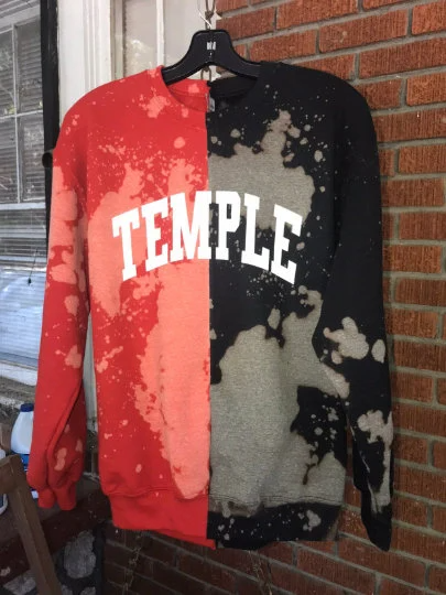 Handmade Temple University Red Black Half and Half Unisex Crewneck Sweatshirt