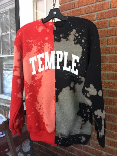 Handmade Temple University Red Black Half and Half Unisex Crewneck Sweatshirt