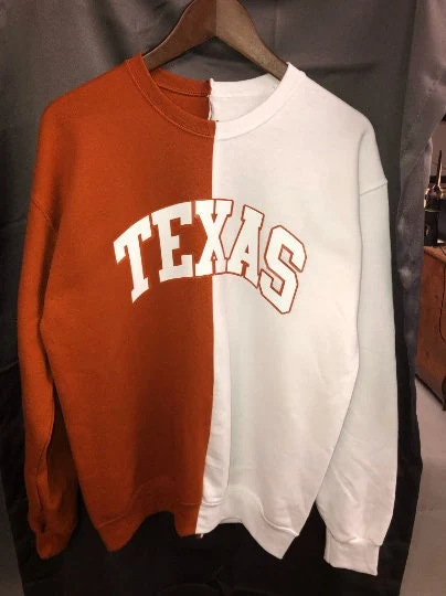 Texas Longhorns Burnt Orange White Half and Half Crewneck Sweatshirt