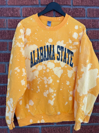 Handmade Alabama State Gold Hand Bleached Crew Neck Sweatshirt