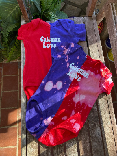 Handmade Coleman Love Baby Half and Half Purple  Red Bleached Rib Onesie Bodysuit