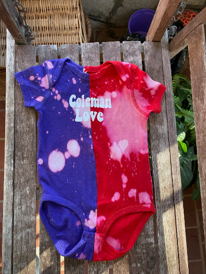 Handmade Coleman Love Baby Half and Half Purple  Red Bleached Rib Onesie Bodysuit