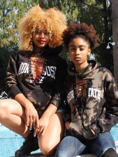 Custom Handmade Lace Up Hoodie Bleached Cami Co. Lace Designs