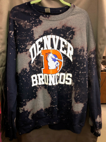 Handmade Denver Broncos Navy Hand-Bleached Crewneck Sweatshirt
