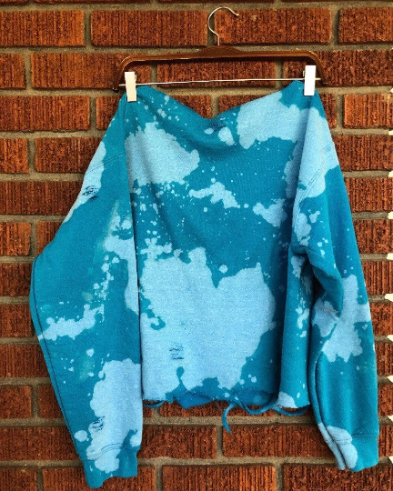 Handmade Detroit Lions Honolulu Blue Hand Bleached Lace Up Off Shoulder Sweatshirt Cropped or Full Length S / Crop