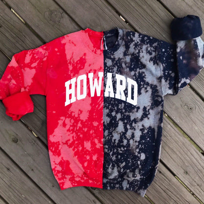 Howard University HU 1867 half and half color block sweater sweatshirt handmade hand bleached tie dye