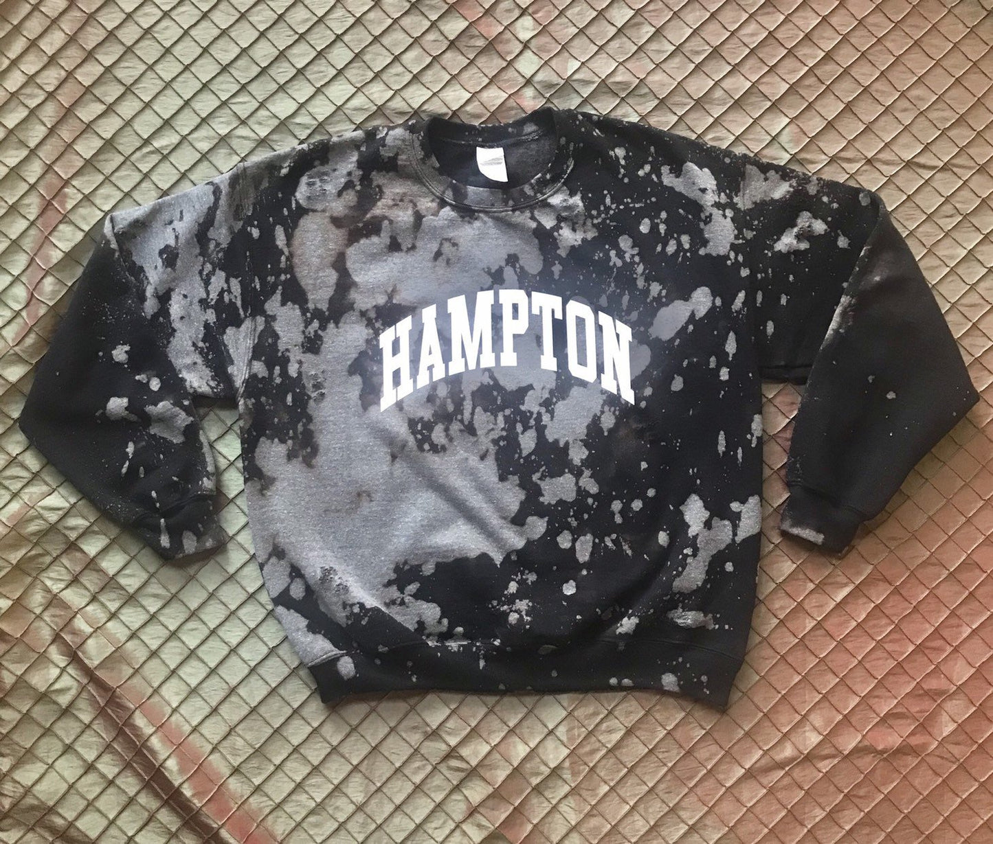 Hampton University Royal Black White Sweater Sweatshirt Hand Bleach HU Handmade Customizable Custom Distress 1868