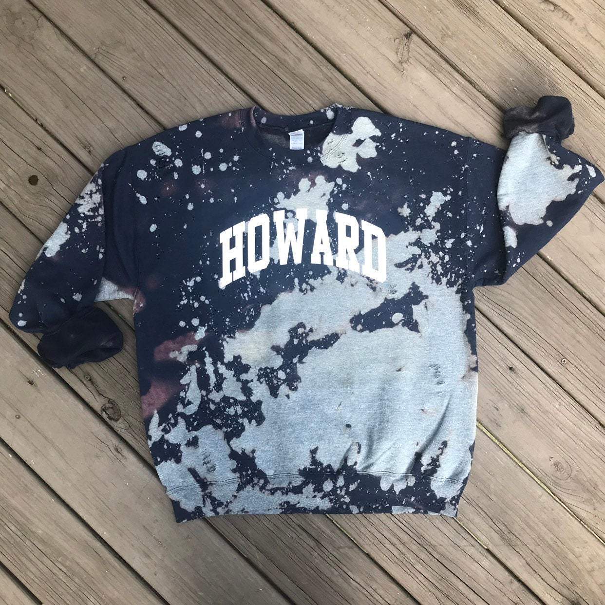 Handmade Howard University Cherry Red Hand Bleached Light Distress Crew Neck Sweatshirt