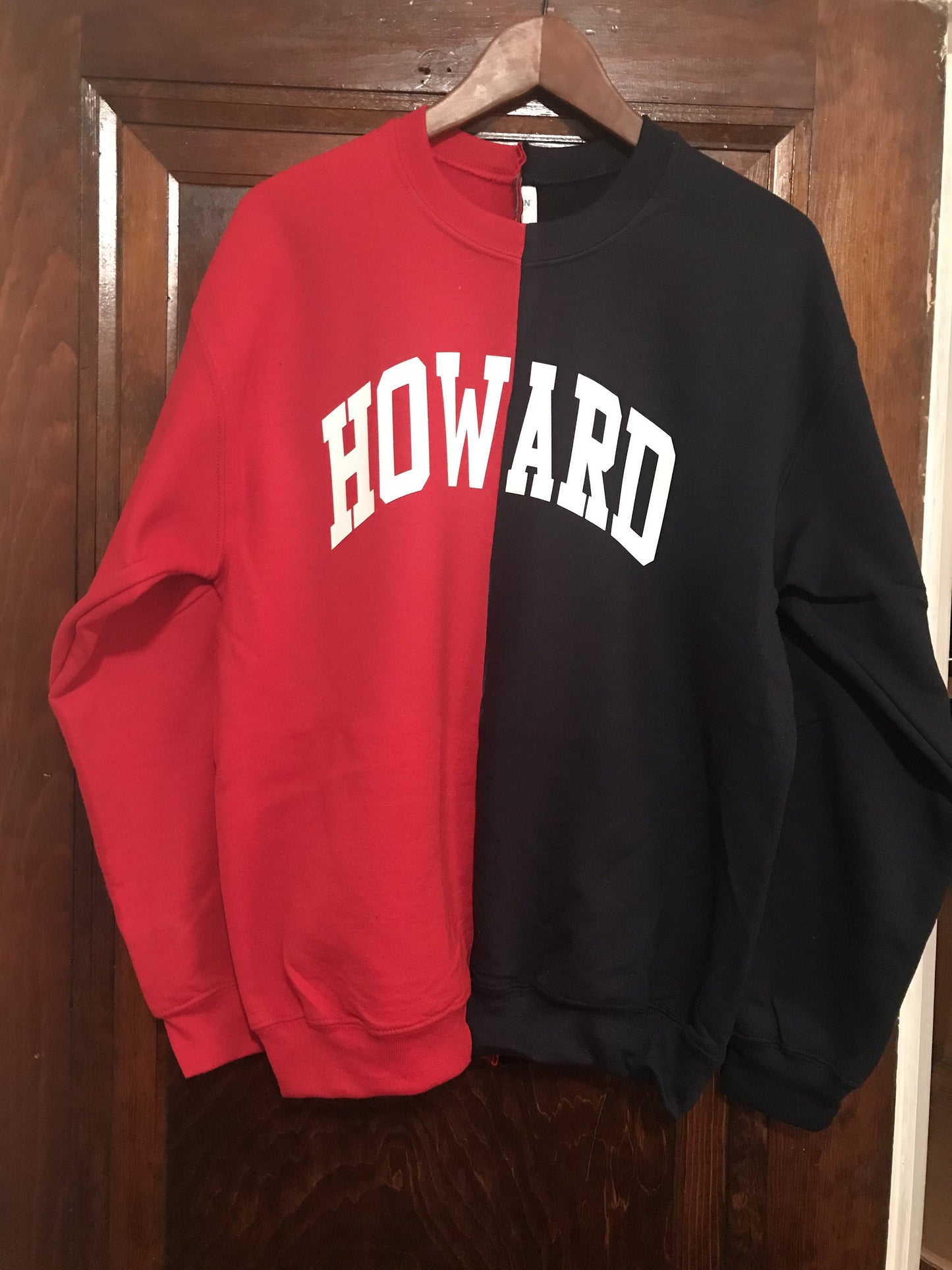 Howard University HU 1867 half and half color block sweater sweatshirt handmade hand bleached tie dye