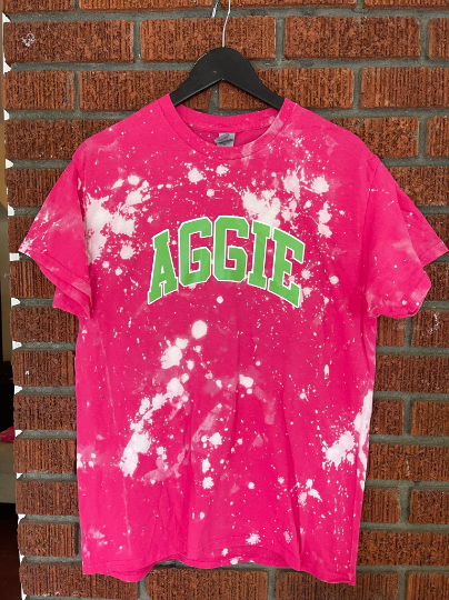 Aggie NCA&T NCAT pink and green AKA Alpha Kappa Alpha tee shirt hand bleached handmade t-shirt
