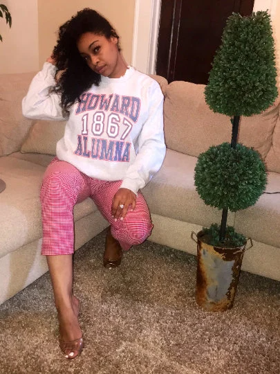 Howard University HU 1867 grey navy red alumni alumna sweater sweatshirt off shoulder crop