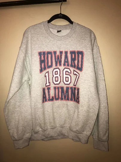 Howard University HU 1867 grey navy red alumni alumna sweater sweatshirt off shoulder crop