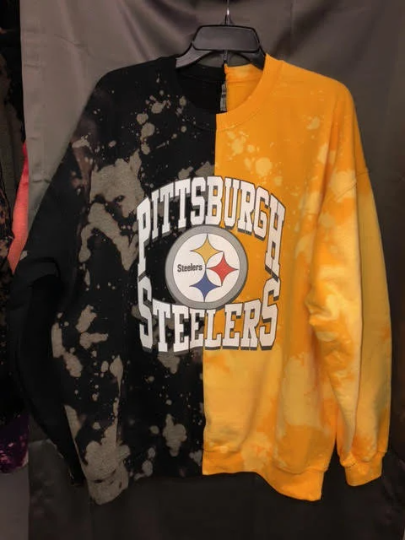 Handmade Pittsburgh Steelers Black Gold Bleached Half and Half Unisex Cami Co. Lace Designs