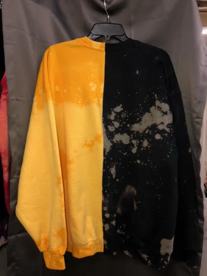 Handmade Pittsburgh Steelers Black Gold Bleached Half and Half Unisex Crew Sweatshirt