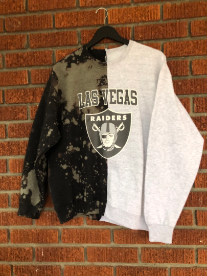 Handmade Las Vegas/Oakland Raiders Half and Half Crew Neck Sweatshirt