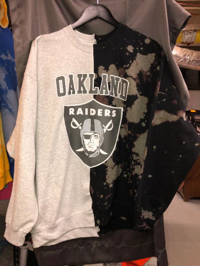 Handmade Las Vegas/Oakland Raiders Bleached Black Ash Grey Half