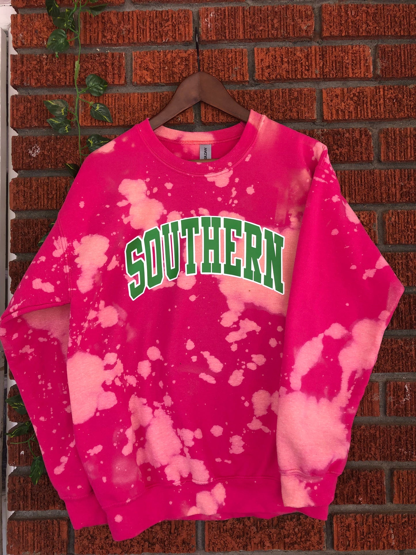 Southern UNiversity SU pink and green AKA Alpha Kappa Alpha Sweatshirt hand bleached handmade sweater