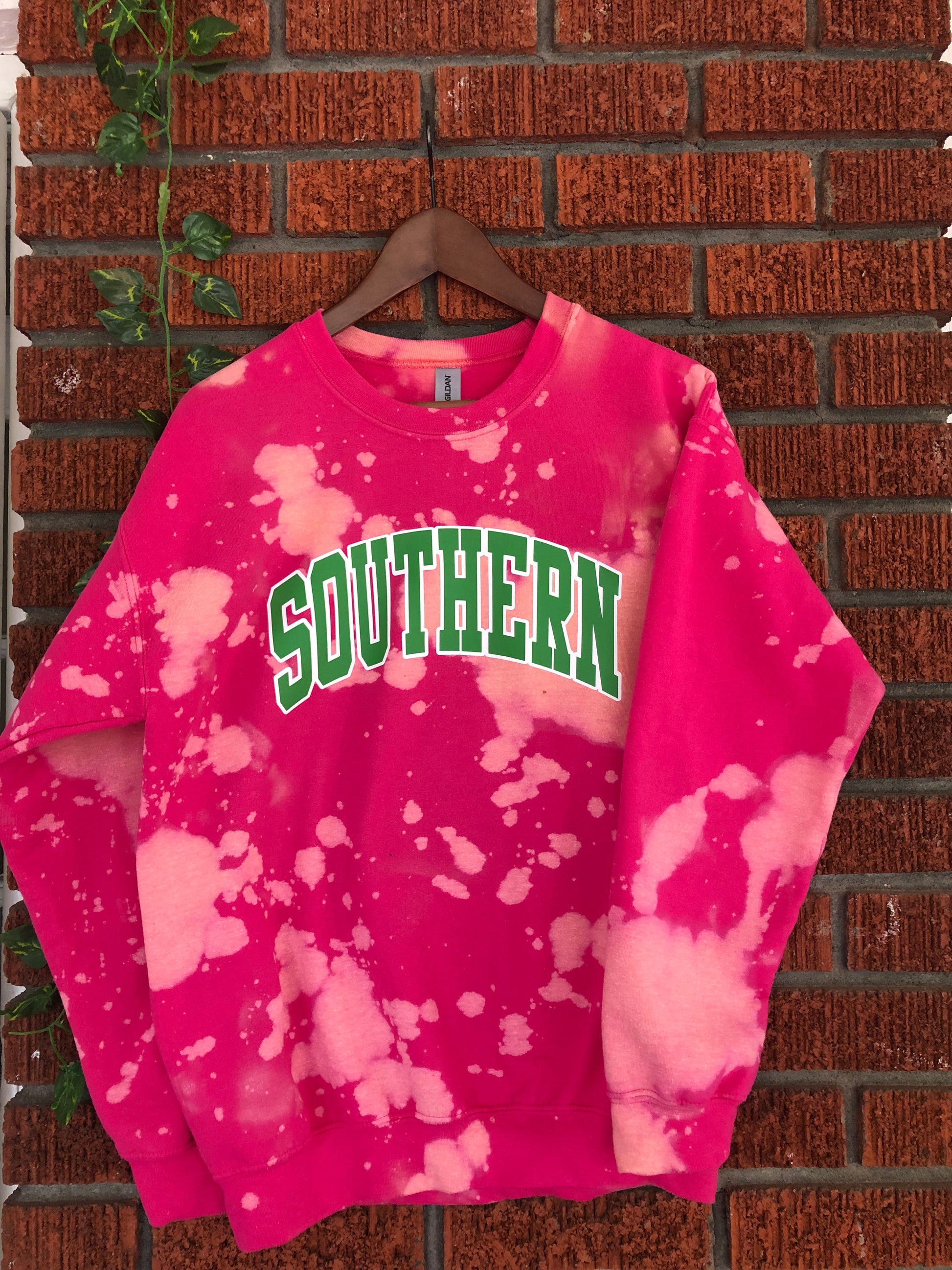 Southern University SU pink and green AKA Alpha Kappa Alpha Sweatshirt hand bleached handmade sweater