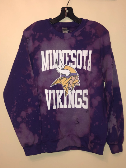 Handmade Minnesota Vikings Purple Bleached Unisex Crewneck Sweatshirt